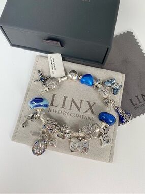 Linx Snake Chain Bracelet with Blue Religious Quinceanera Themed Charms